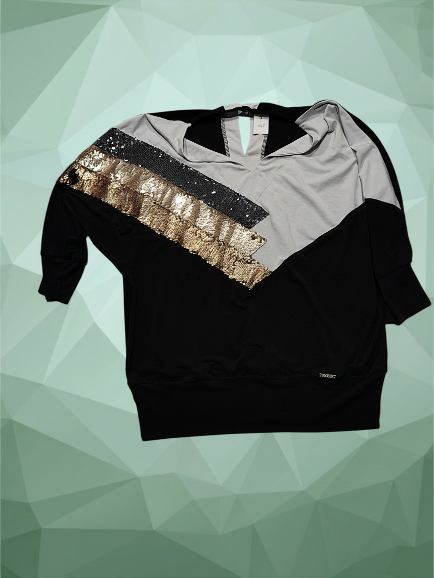 Caremo fekete-szürke-arany díszítésû felsõ