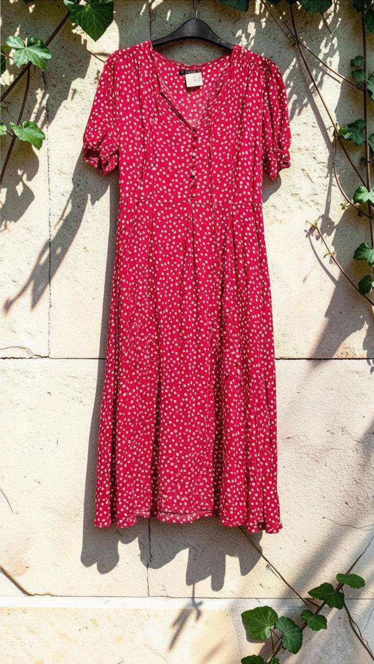 Dunnes pink-fehér pöttyös rövid ujjú midiruha