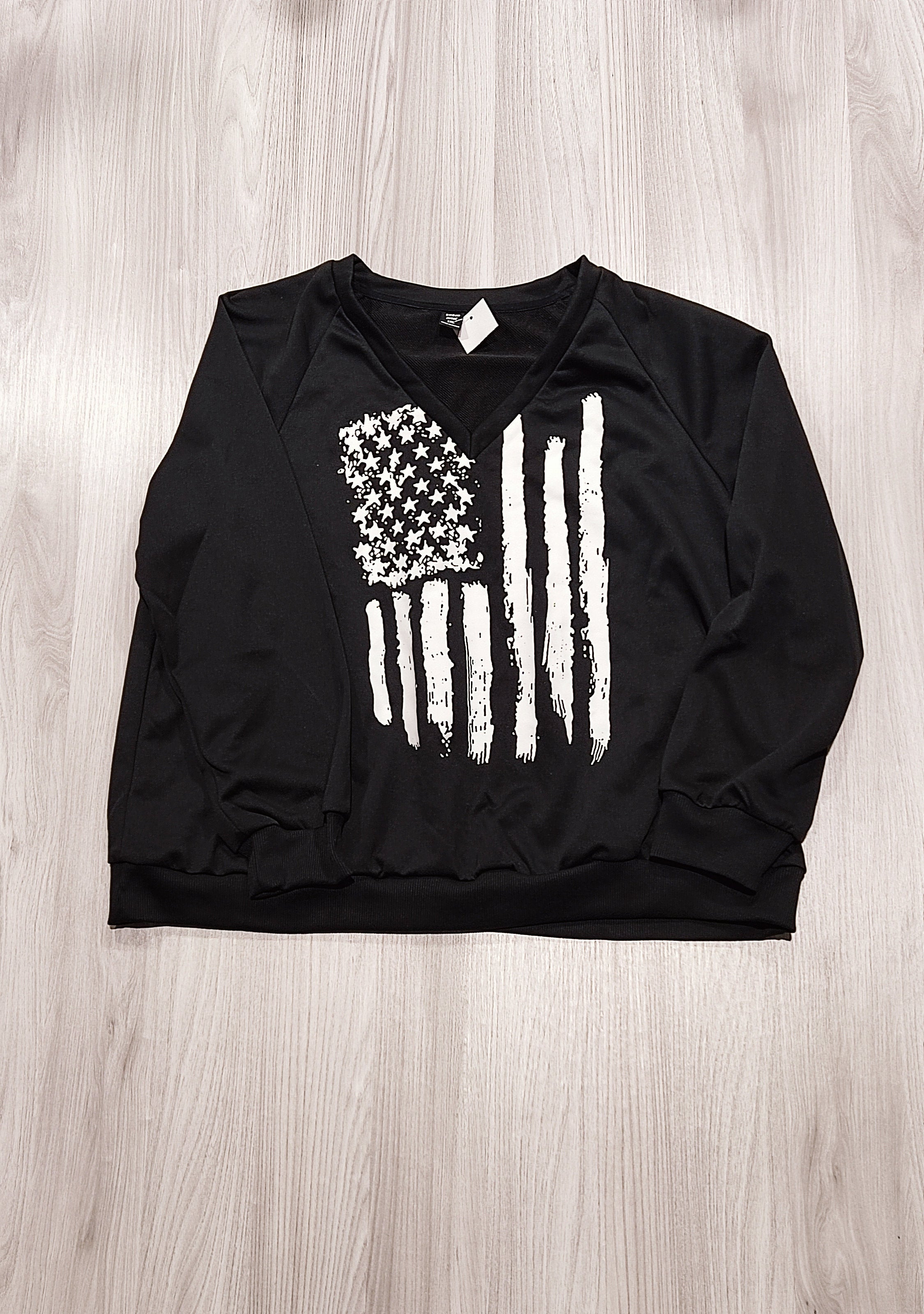 Shein fekete amerikai zászló mintás pulóver