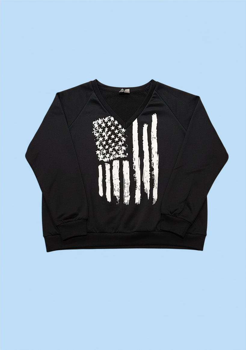 Shein fekete amerikai zászló mintás pulóver