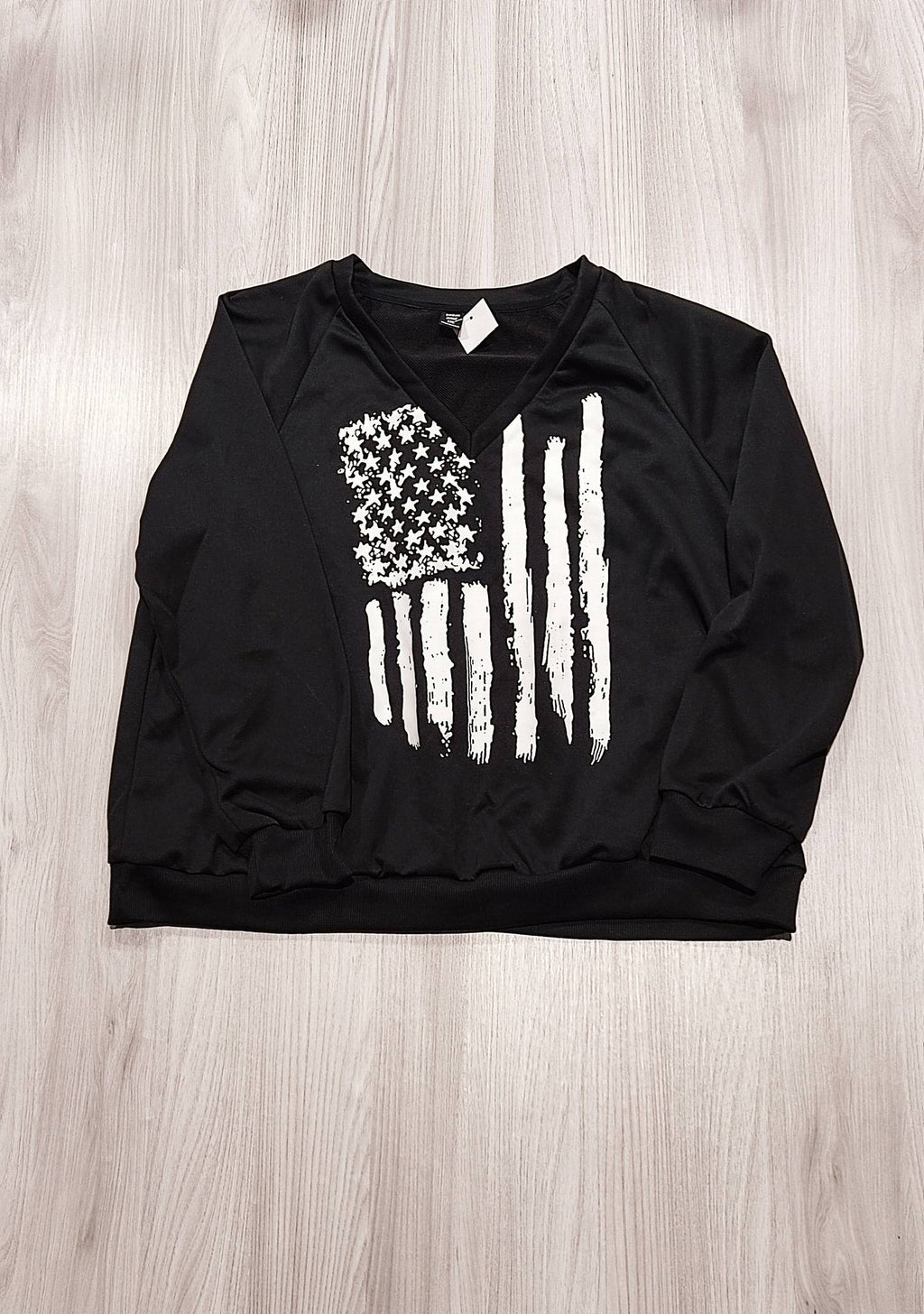 Shein fekete amerikai zászló mintás pulóver