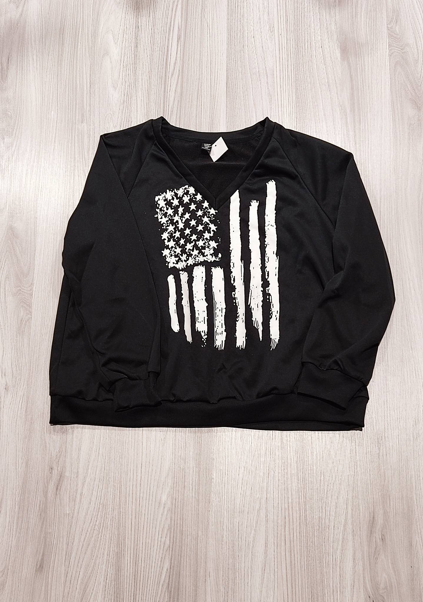 Shein fekete amerikai zászló mintás pulóver