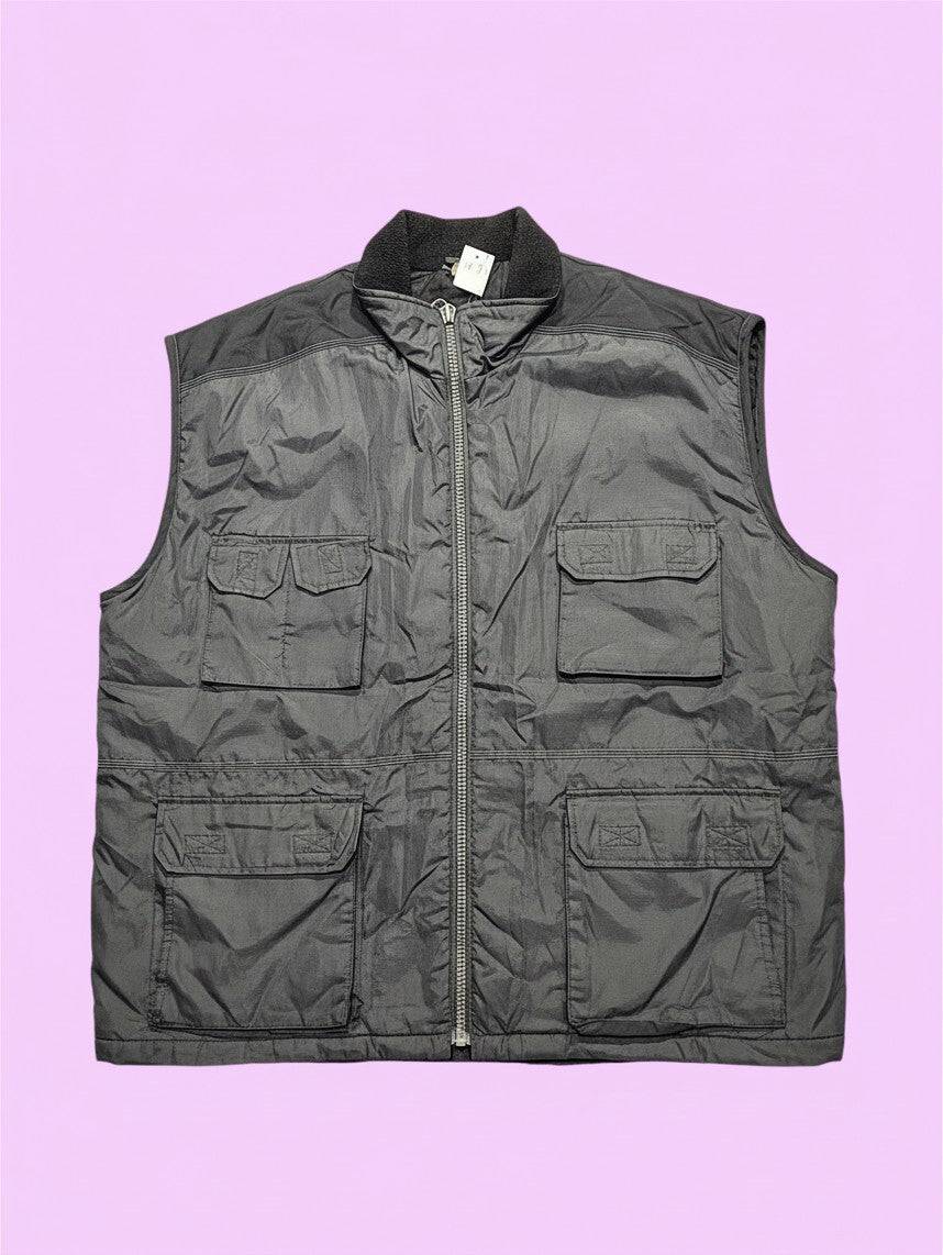 Fekete fényes zsebes mellény, fleece gallér
