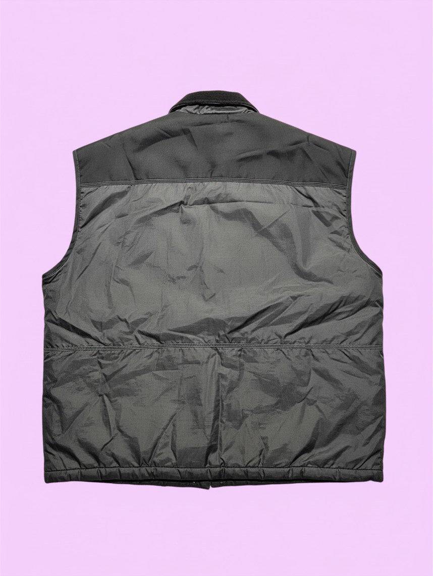 Fekete fényes zsebes mellény, fleece gallér