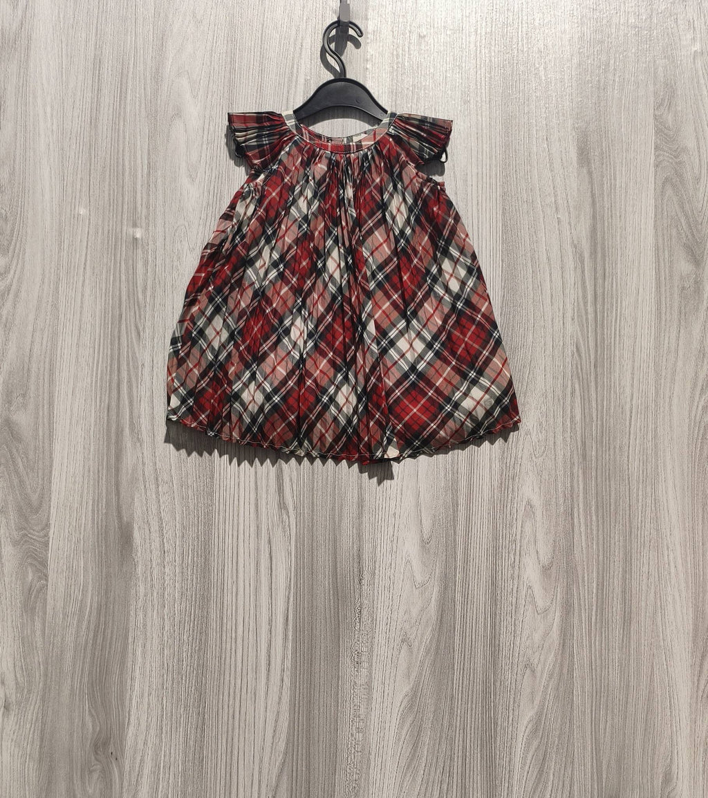 BabyGap piros-fekete-fehér kockás fodros ujjú lány ruha
