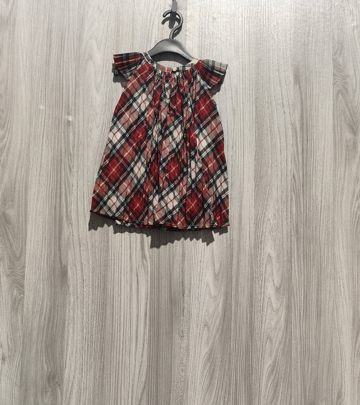 BabyGap piros-fekete-fehér kockás fodros ujjú lány ruha