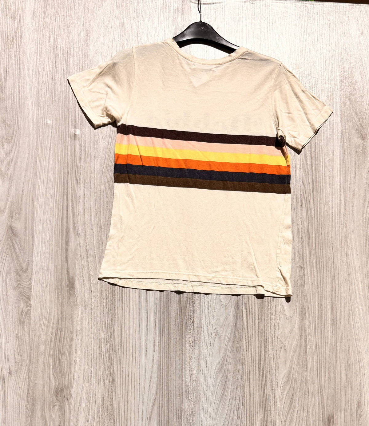 Pull&Bear bézs nõi csíkos feliratos póló